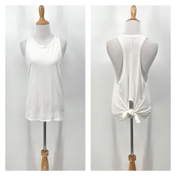 LULULEMON Racerback Tank Top Womens 6 White Tie Back Workout Running Mesh Knit - Picture 1 of 11
